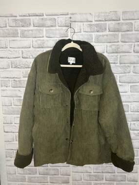 Calista Women's Olive Green Corduroy Jacket with Sherpa Lining